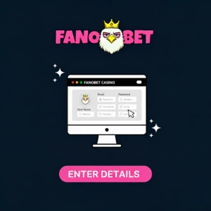 The FanoBet logo displayed with a computer screen showing the registration form for FanoBet Casino.